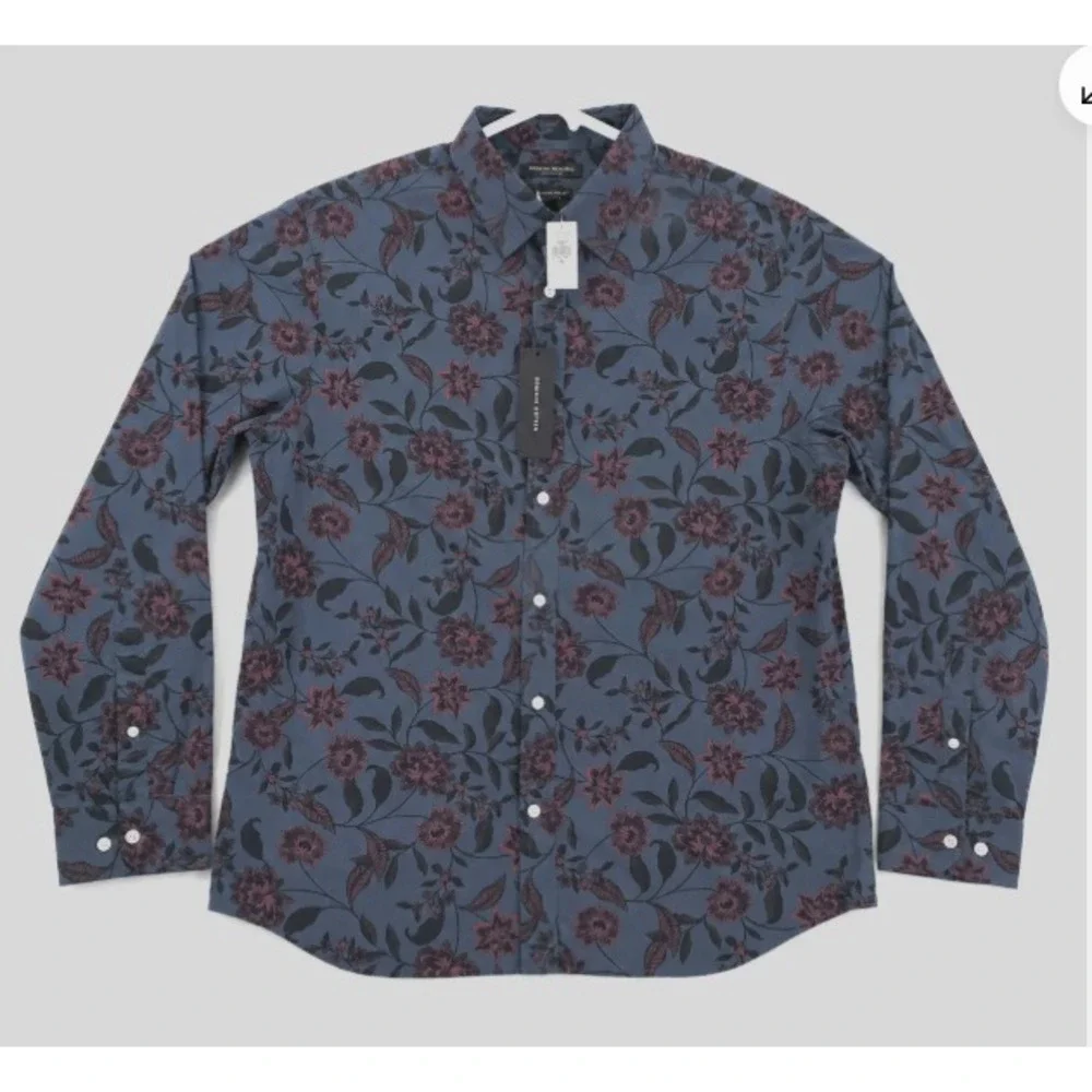 Banana Republic Shirt Luxe Poplin XXL Untucked Slim Fit Button Up Grungy Floral